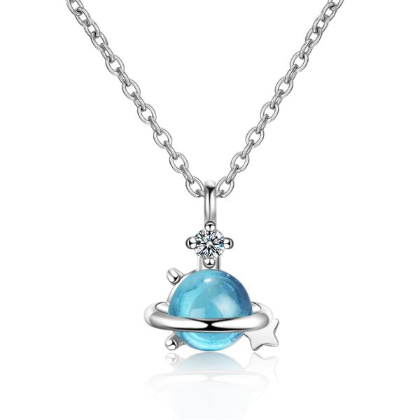 Blue Crystal & Cubic Zirconia Planet Pendant Necklace on Sale