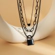 Black Heart & Lock Layered Pendant Necklace Fashion