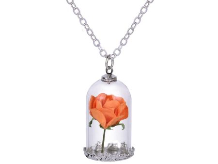 Silver-Plated & Orange Velvet Rose Pendant Necklace Hot on Sale