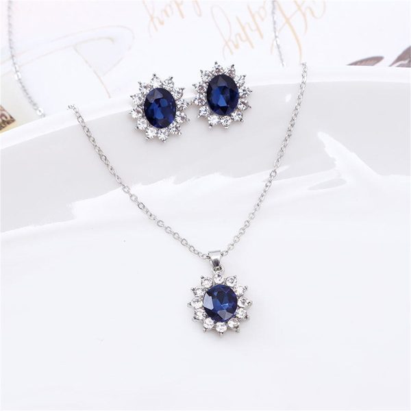 Blue Crystal & Cubic Zirconia Flower Stud Earrings & Pendant Necklace Sale