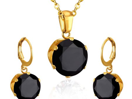 Black Cubic Zirconia & 18K Gold-Plated Huggie Earrings & Pendant Necklace Hot on Sale