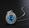 Blue Crystal & Cubic Zirconia Oval Double Halo Pendant Necklace on Sale