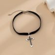 Black Enamel & Silver-Plated Cross Pendant Choker Necklace Online