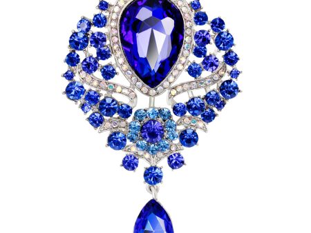 Blue Crystal & Clear Cubic Zirconia Drop Brooch Fashion