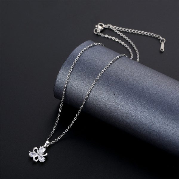 Crystal & Silver-Plated Pear Flower Pendant Necklace Fashion