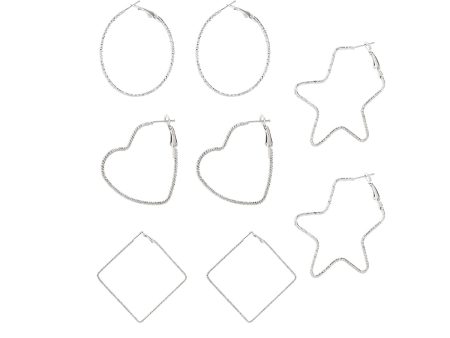 Silver-Plated Copper Geometric Hoop Earrings - Set Of Four Pairs For Discount