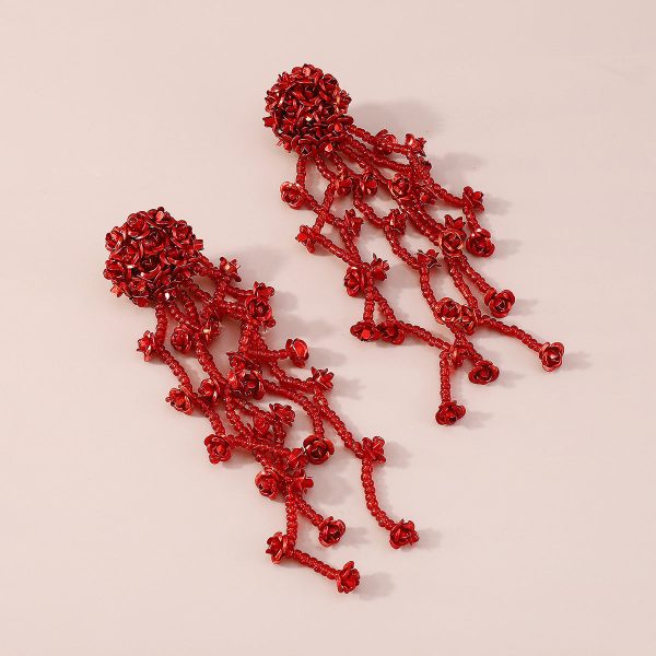 Red Acrylic & Silver-Plated Flower Tassel Drop Earrings Online Sale