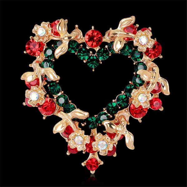 Red & Green Cubic Zirconia & 18K Gold-Plated Wreath Brooch Supply