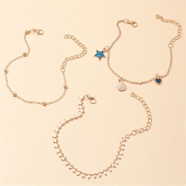 Blue Enamel & 18K Gold-Plated Star Anklet Set For Cheap