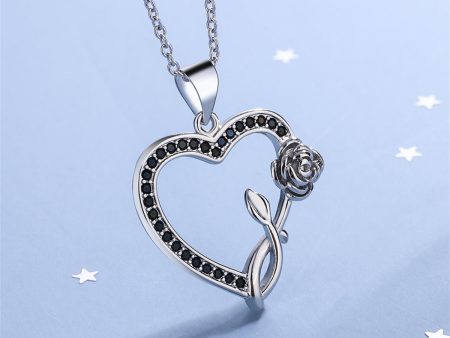 Black Cubic Zirconia & Silver-Plated Rose Heart Pendant Necklace Online Sale