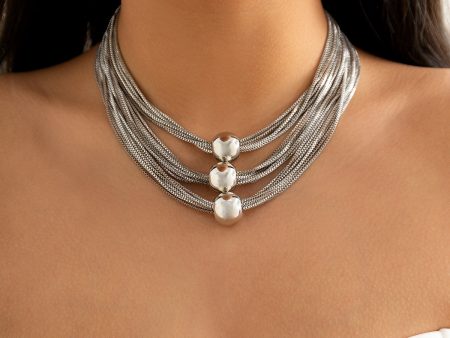 Silver-Plated Ball Layered Choker Necklace For Cheap