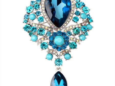 Blue Crystal & Cubic Zirconia Botany Brooch Online now