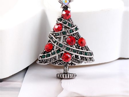 Red Cubic Zirconia & Silver-Plated Christmas Tree Brooch on Sale