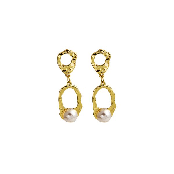 Pearl & 18K Gold-Plated Open Oval Drop Earrings For Discount