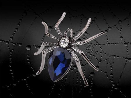 Blue Crystal & Black Spider Brooch For Discount