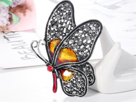 Red Cubic Zirconia & Silver-Plated Butterfly Brooch Cheap