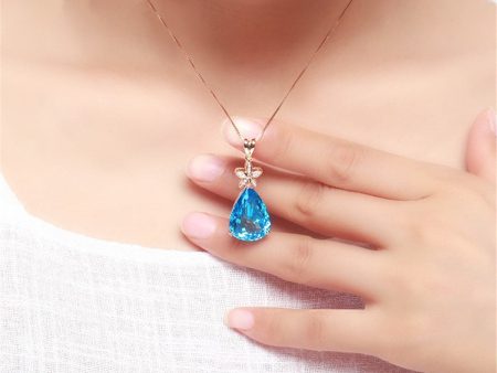 Blue Crystal & Cubic Zirconia Pear Cut Flower Pendant Necklace Online