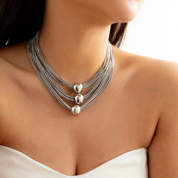 Silver-Plated Ball Layered Choker Necklace For Cheap