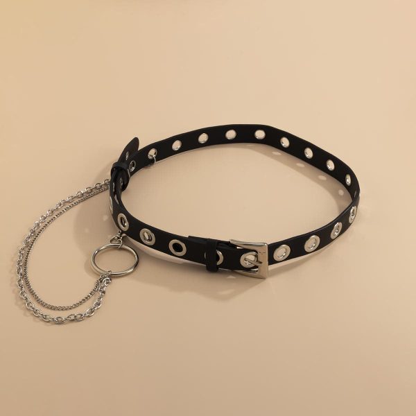 Black Leather & Silver-Plated Belt & Waist Chain Set Online now