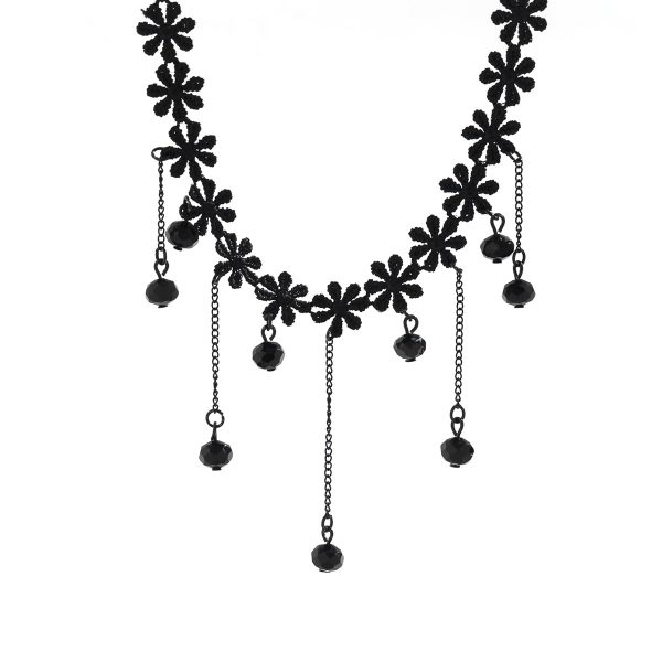 Black Flower Chain-Drop Choker For Discount