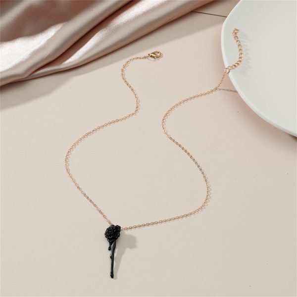 Black Enamel & 18k Gold-Plated Rose Pendant Necklace Sale