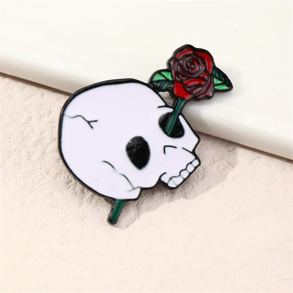 White & Red Skull Rose Brooch Fashion