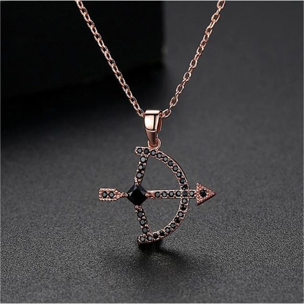 Black Crystal & Cubic Zirconia 18K Rose Gold-Plated Bow Arrow Pendant Necklace Supply