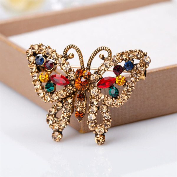 Red & Green Cubic Zirconia Butterfly Brooch Cheap