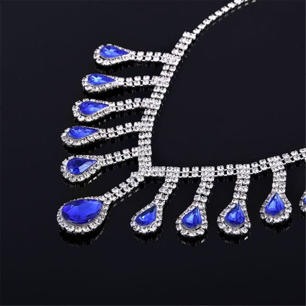 Blue Crystal & Cubic Zirconia Pear Statement Necklace & Drop Earrings For Discount