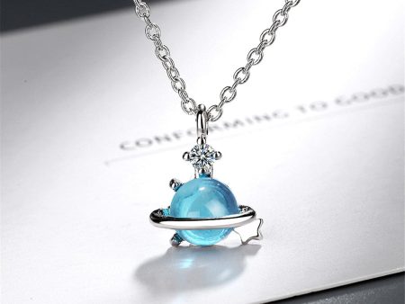 Blue Crystal & Cubic Zirconia Planet Pendant Necklace on Sale