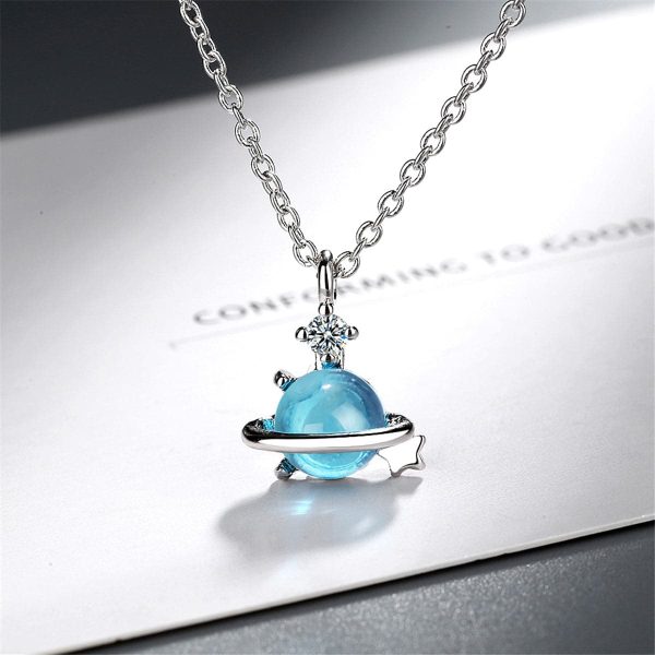 Blue Crystal & Cubic Zirconia Planet Pendant Necklace on Sale