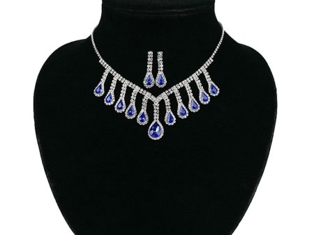 Blue Crystal & Cubic Zirconia Pear Statement Necklace & Drop Earrings For Discount