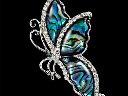 White Cubic Zirconia & Abalone Shell Butterfly Brooch Online now