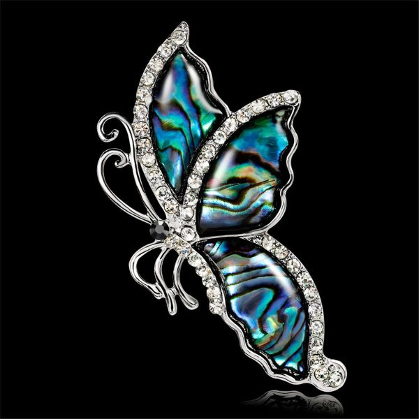 White Cubic Zirconia & Abalone Shell Butterfly Brooch Online now