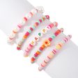 Light Pink Stripe Howlite  Happy  Beaded Stretch Bracelet Set Cheap