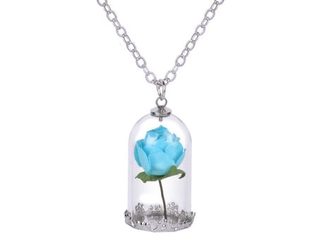 Silver-Plated & Light Blue Velvet Rose Pendant Necklace Online now