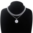 Silver-Plated Coin Figaro Pendant Necklace on Sale