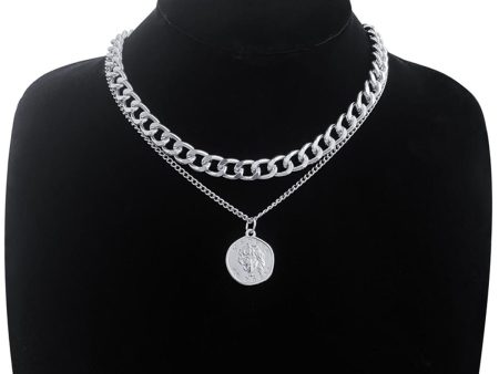 Silver-Plated Coin Figaro Pendant Necklace on Sale