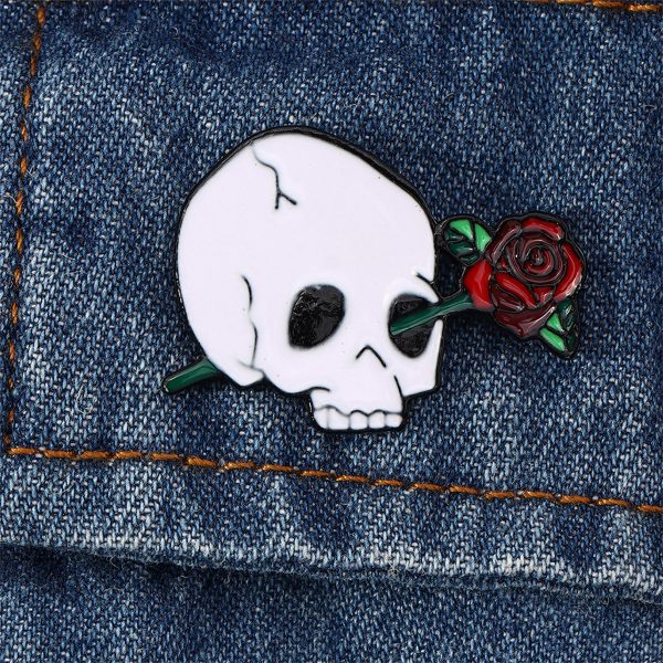 White & Red Skull Rose Brooch Fashion