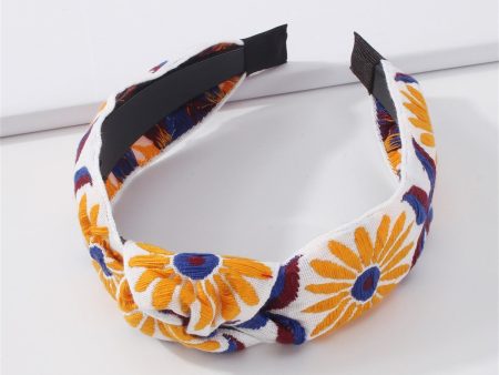 White & Orange Sunflower Knot Headband For Sale