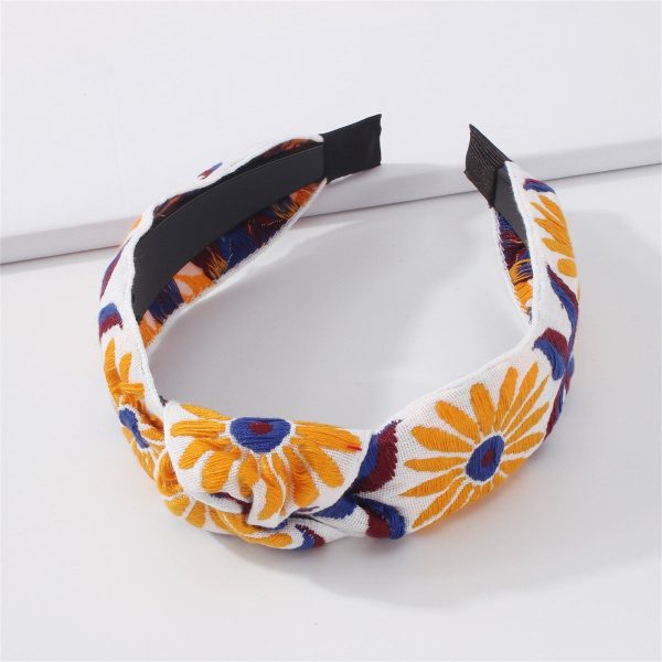 White & Orange Sunflower Knot Headband For Sale