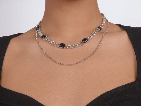 Black Crystal & Silver-Plated Dual-Chain Station Layered Necklace Online now