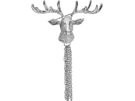 Silver-Plated Reindeer Tassel Brooch Supply