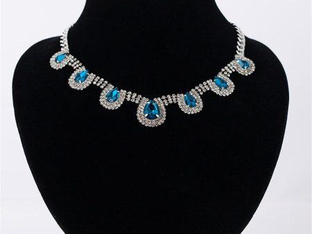 Blue Crystal & Cubic Zirconia Pear Statement Necklace Supply