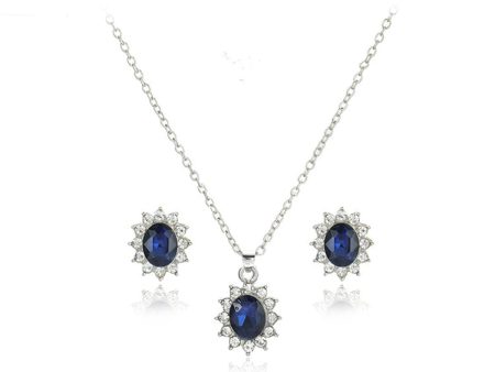 Blue Crystal & Cubic Zirconia Flower Stud Earrings & Pendant Necklace Sale