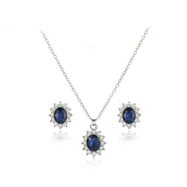 Blue Crystal & Cubic Zirconia Flower Stud Earrings & Pendant Necklace Sale