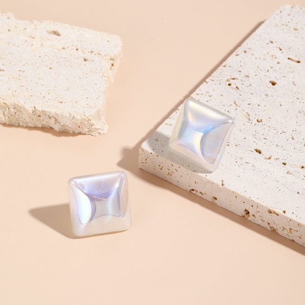 Pearl & Silver-Plated Rhombus Stud Earrings Hot on Sale