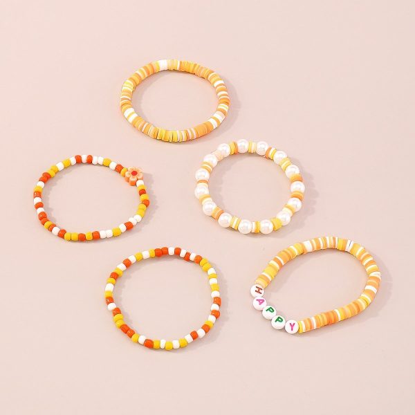 Orange Howlite  Happy  Beaded Stretch Bracelet Set For Cheap