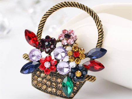 Red & Green Crystal Basket Brooch For Discount