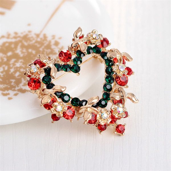 Red & Green Cubic Zirconia & 18K Gold-Plated Wreath Brooch Supply